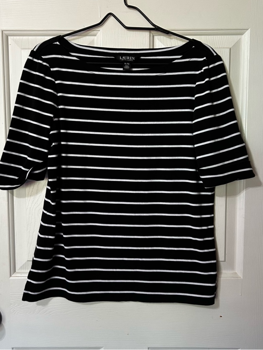 Lauren Ralph Lauren Black & White Striped Women’s Boatneck Top
